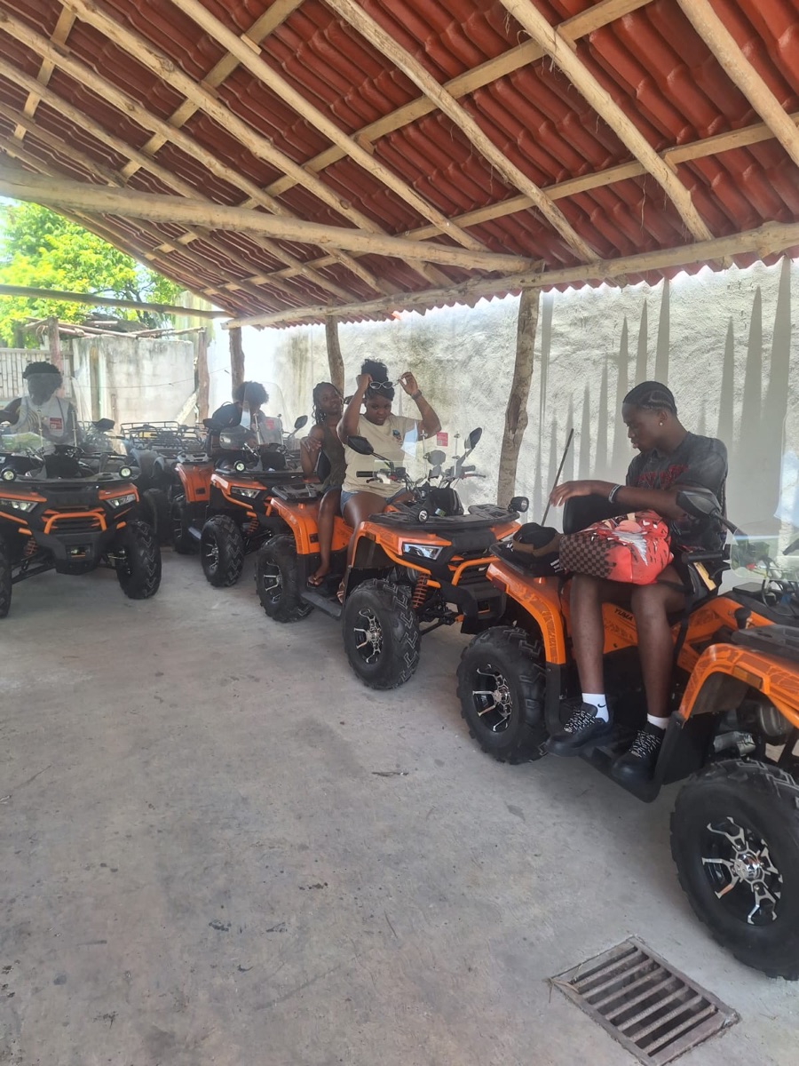 Friends on ATV tour Costa Maya